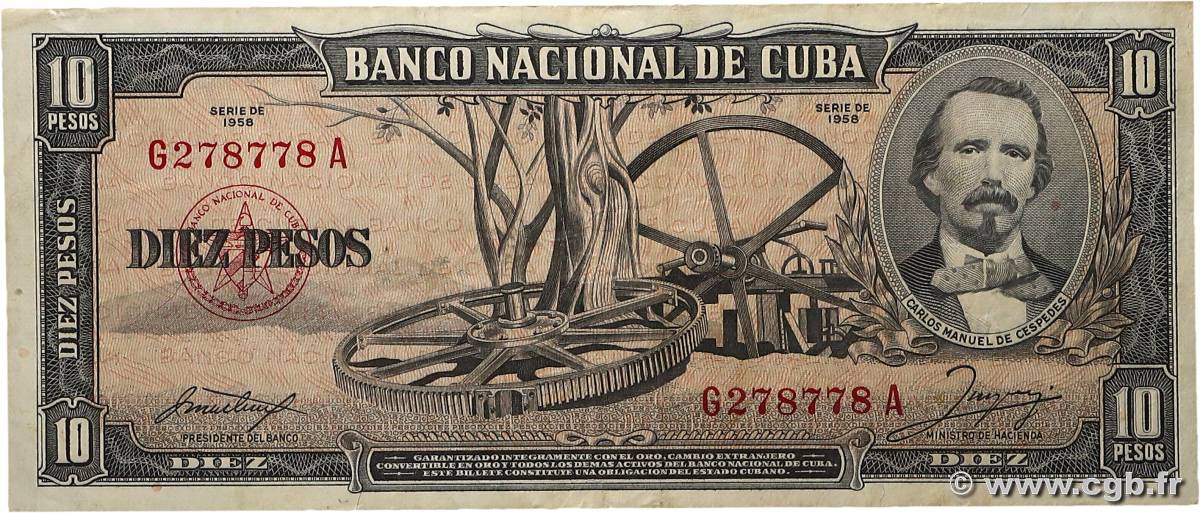 10 Pesos CUBA  1958 P.088b BB