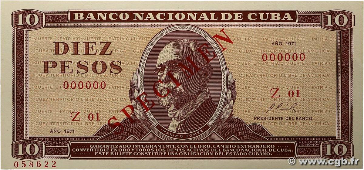 10 Pesos Spécimen CUBA  1971 P.104s q.FDC
