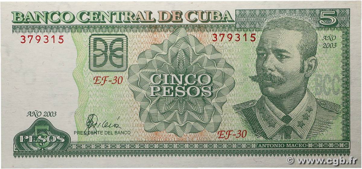 5 Pesos CUBA  2003 P.116f UNC