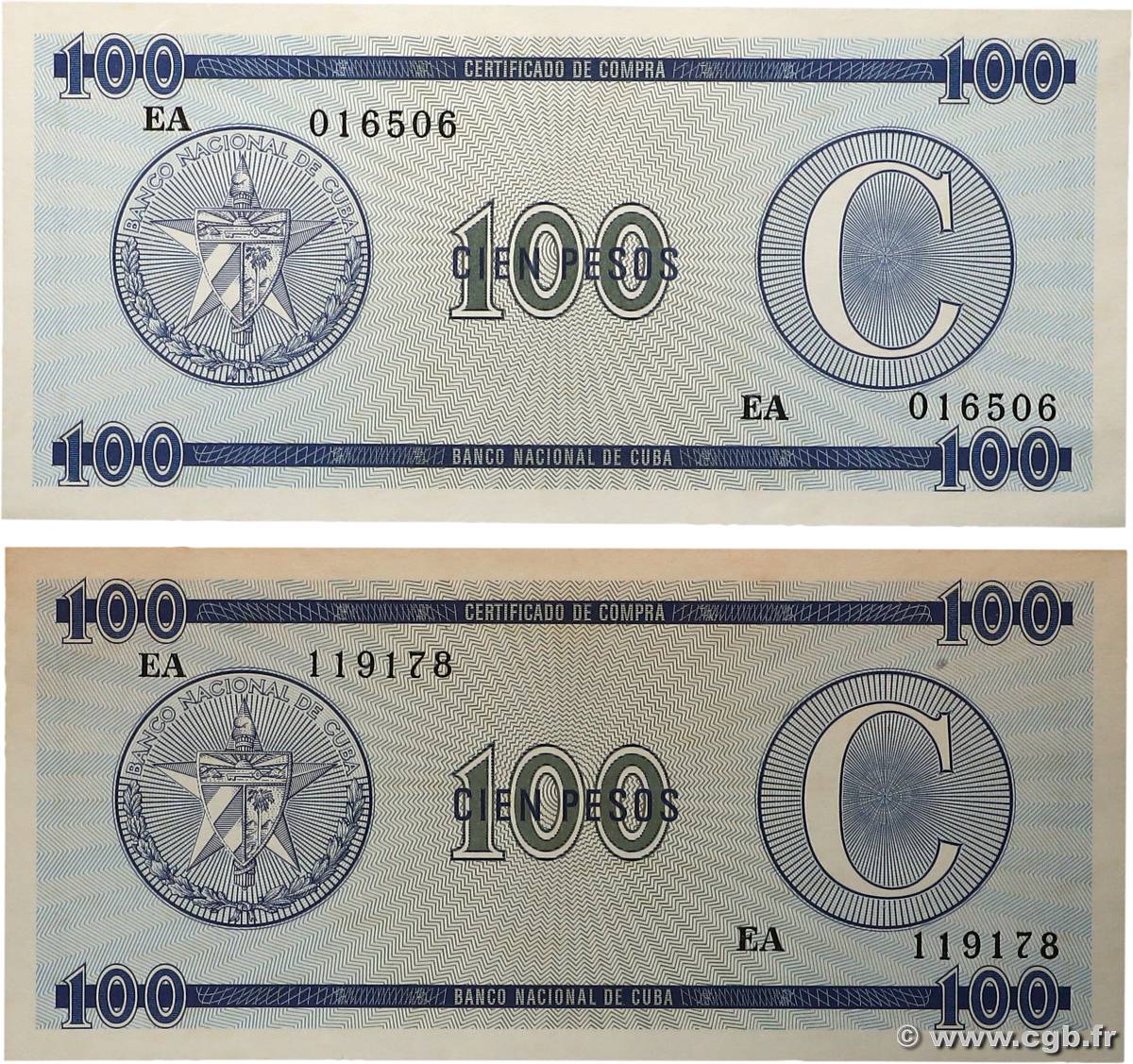 100 Pesos Lot CUBA  1990 P.FX25 AU
