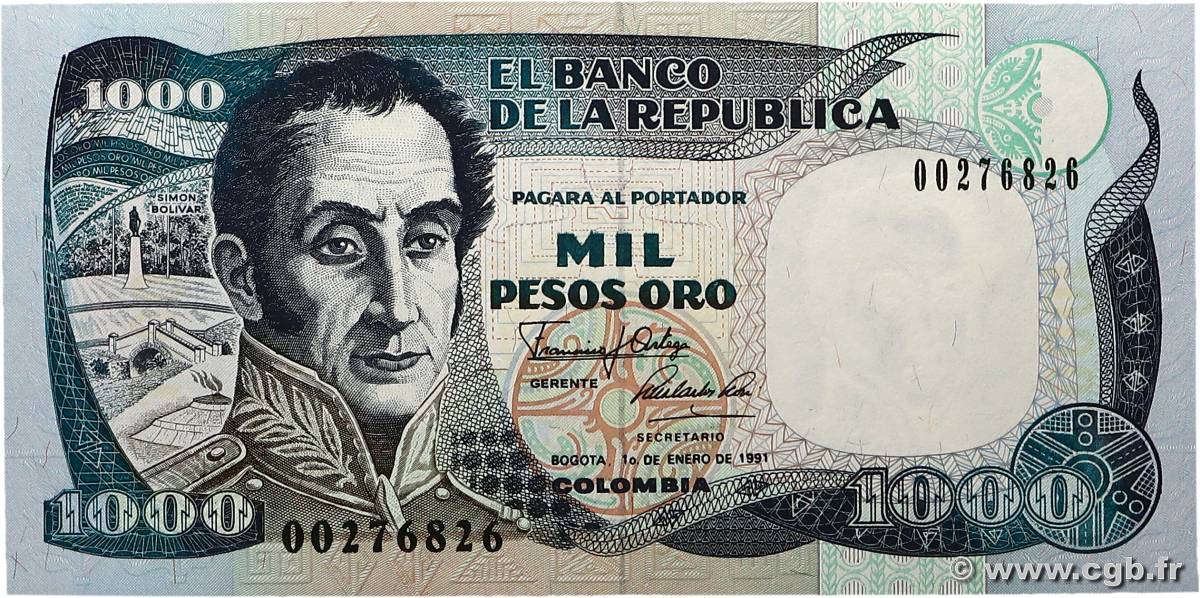 1000 Pesos Oro COLOMBIA  1991 P.432 UNC