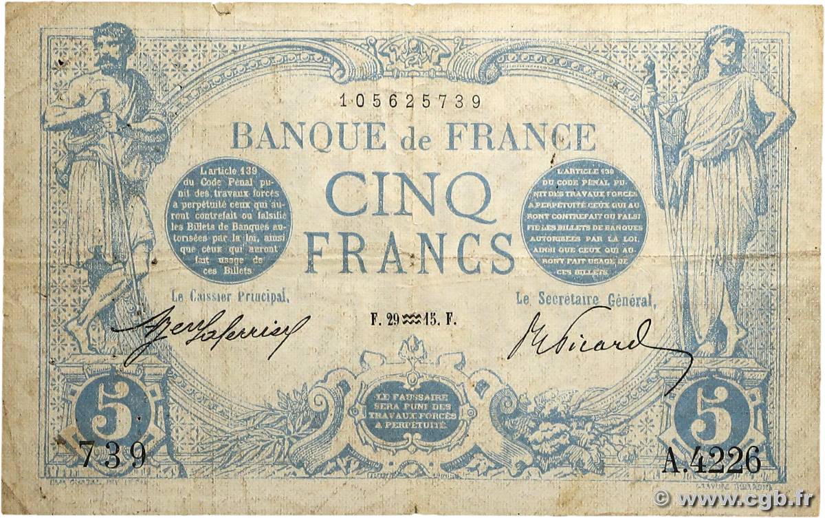 5 Francs BLEU FRANCE  1915 F.02.23 TB