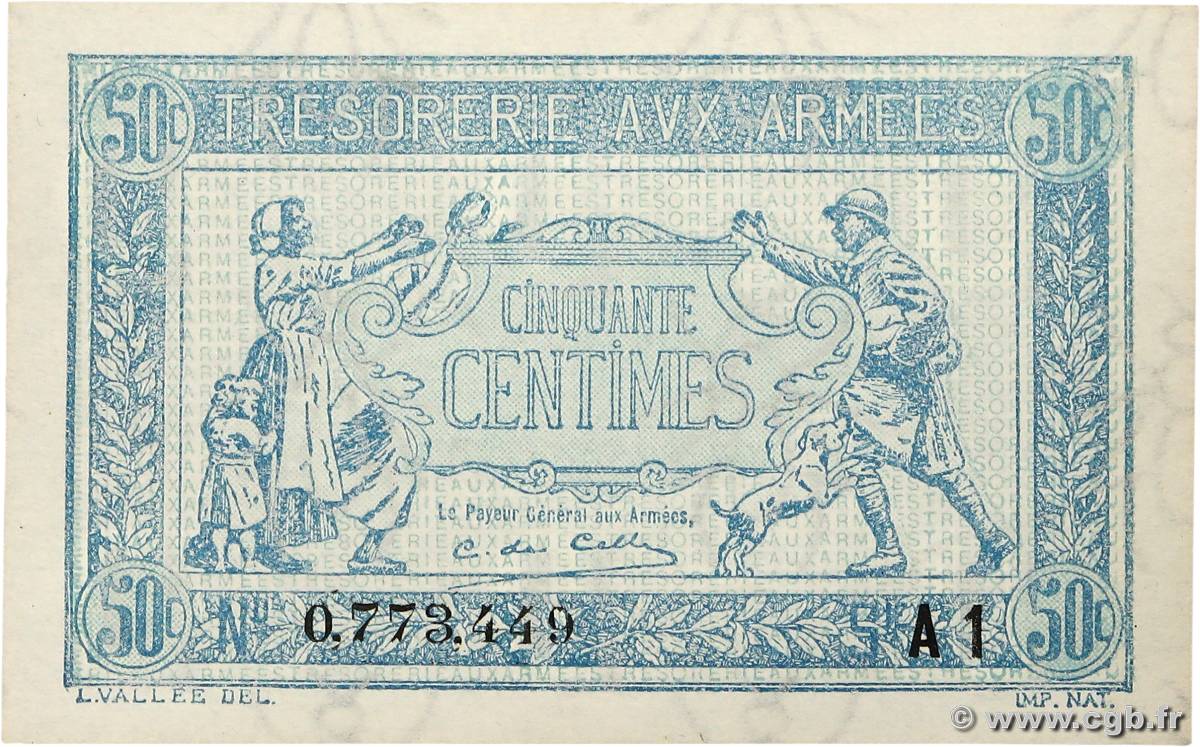 50 Centimes TRÉSORERIE AUX ARMÉES 1919 FRANCE  1919 VF.02.10 pr.NEUF