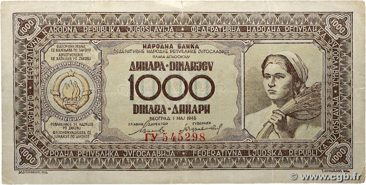 1000 Dinara YUGOSLAVIA  1946 P.067a VF
