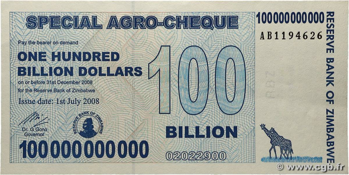 100 Billions Dollars ZIMBABWE  2008 P.64 AU