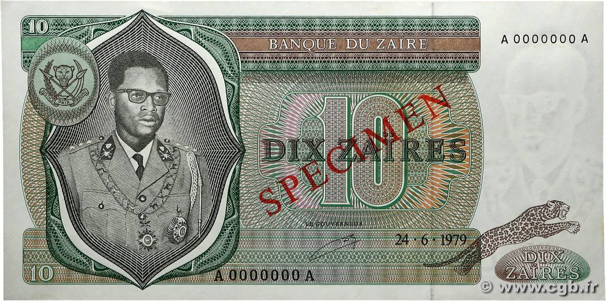 10 Zaïres Spécimen ZAÏRE  1979 P.24s pr.NEUF
