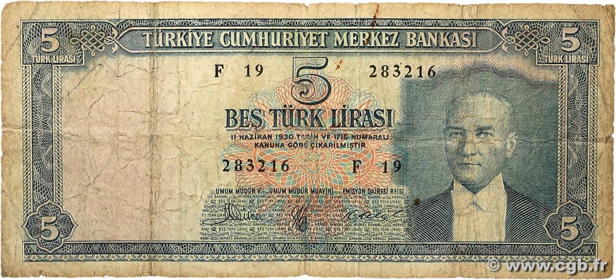 5 Lira TÜRKEI  1961 P.173 fS
