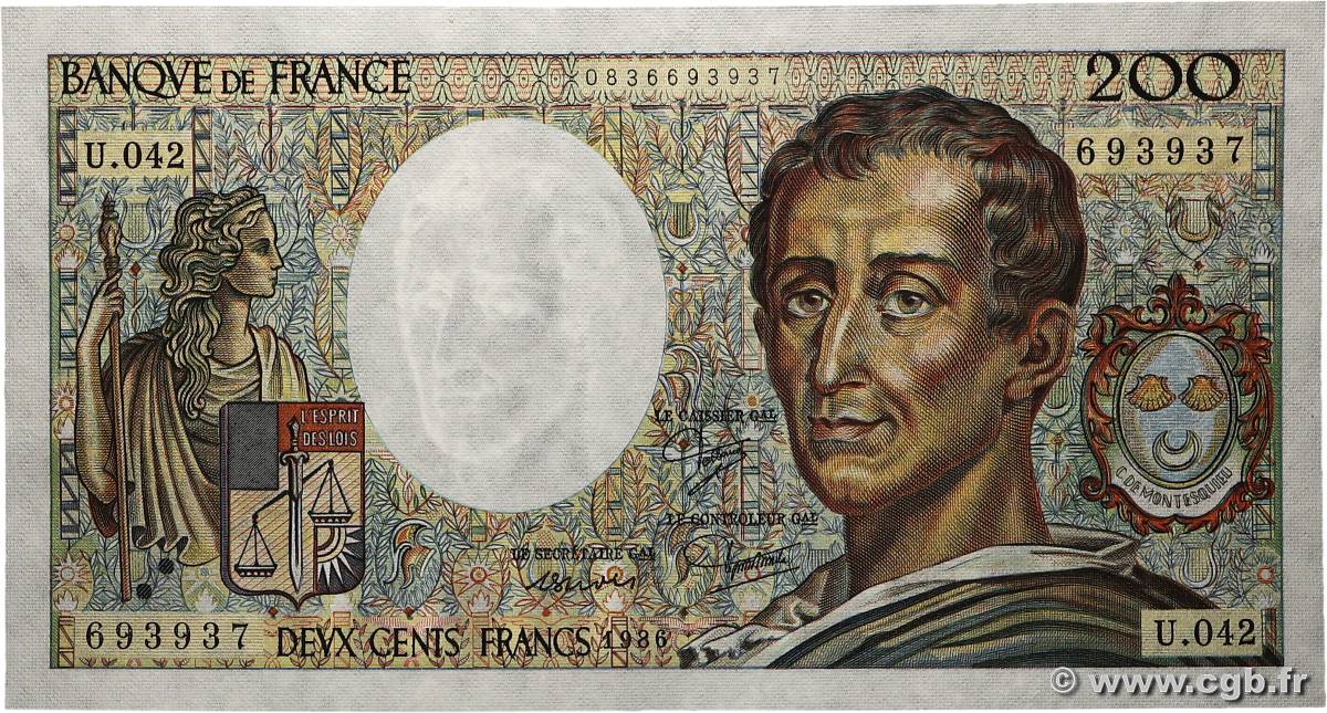 200 Francs MONTESQUIEU FRANCE  1986 F.70.06 SUP