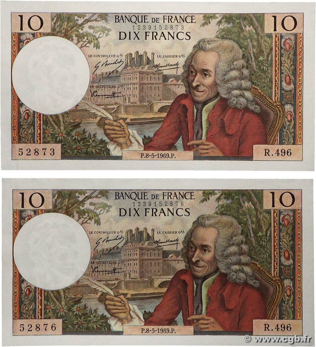 10 Francs VOLTAIRE Lot FRANCE  1969 F.62.38 SPL+