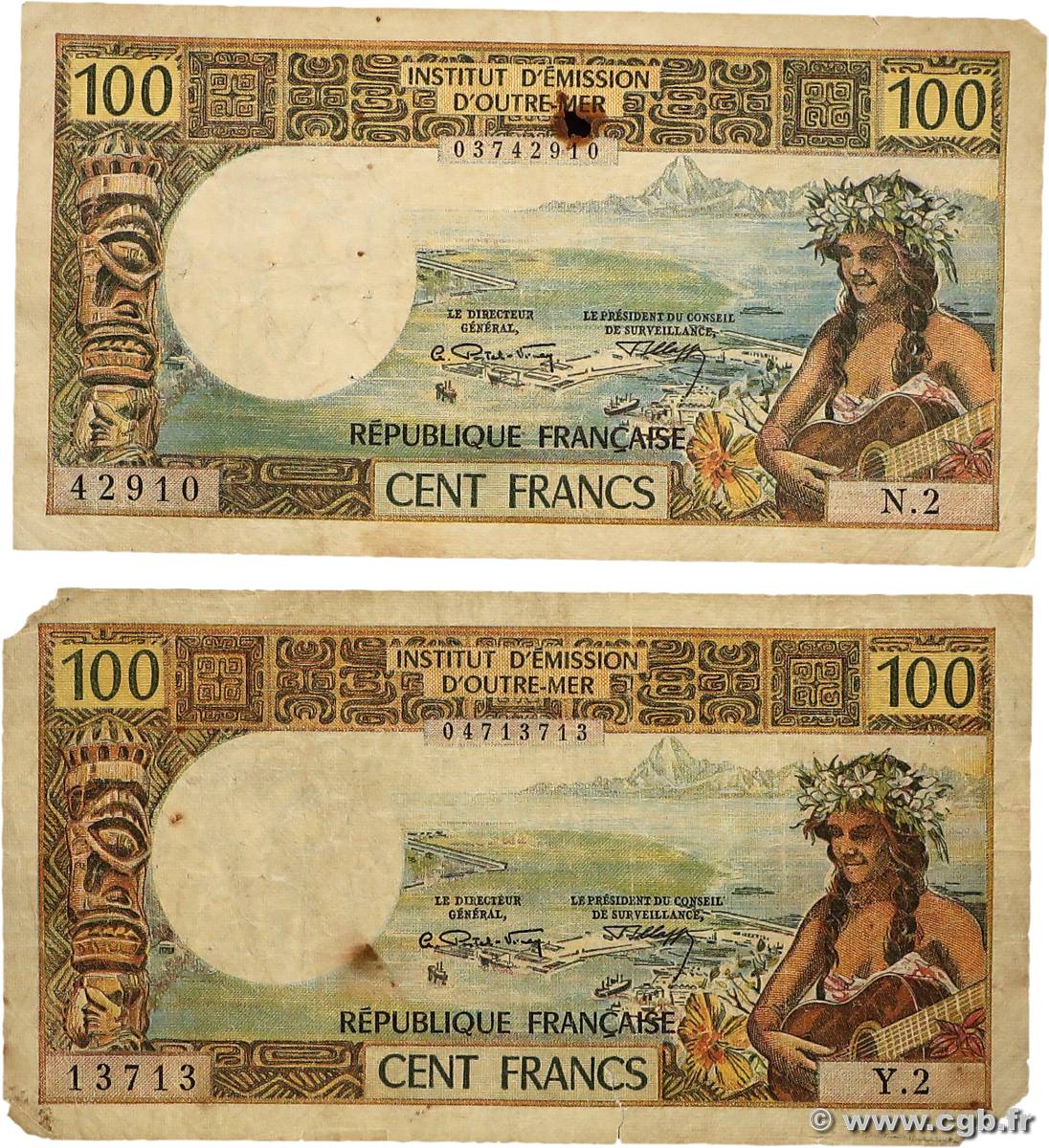 100 Francs Lot TAHITI  1973 P.24b B