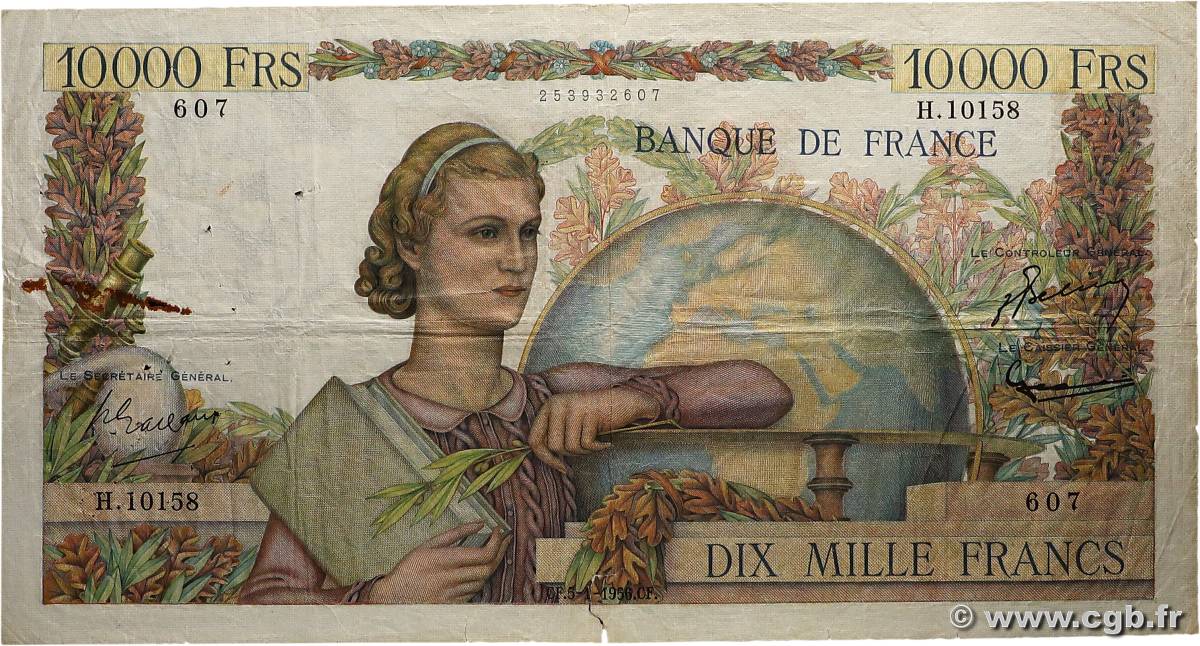 10000 Francs GÉNIE FRANÇAIS FRANCE  1956 F.50.78 TB