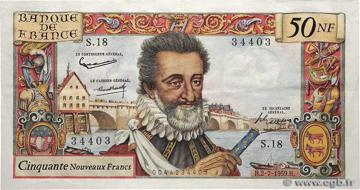 50 Nouveaux Francs HENRI IV FRANCE  1959 F.58.02 XF