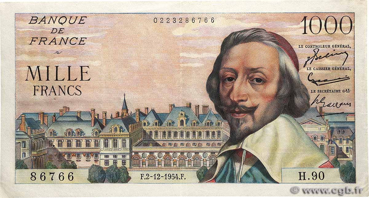 1000 Francs RICHELIEU FRANCE  1954 F.42.09 XF-