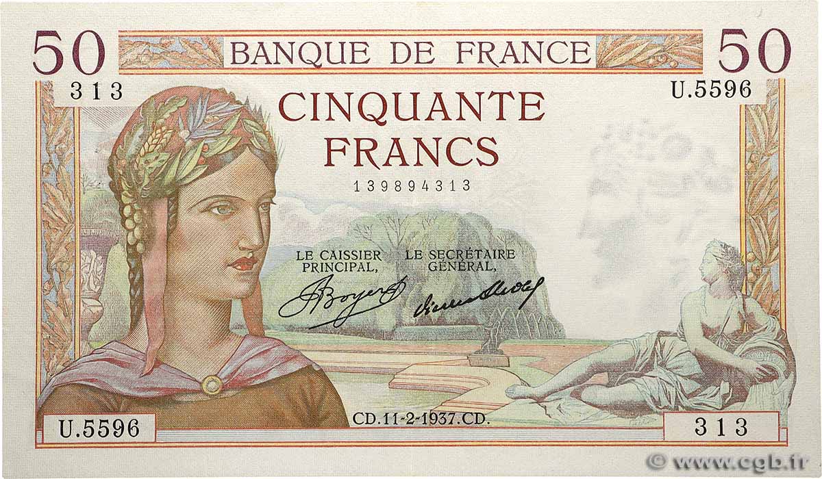 50 Francs CÉRÈS FRANCE  1937 F.17.34 SUP