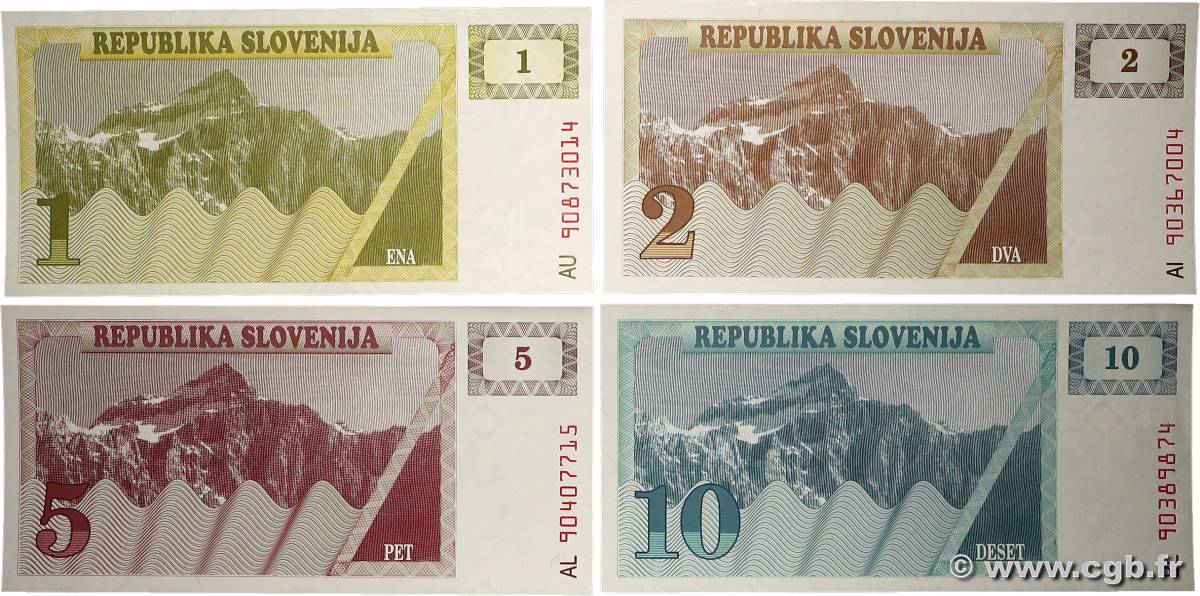 1 à 10 Tolarjev Lot SLOVENIA  1990 P.01a à P.04a q.FDC