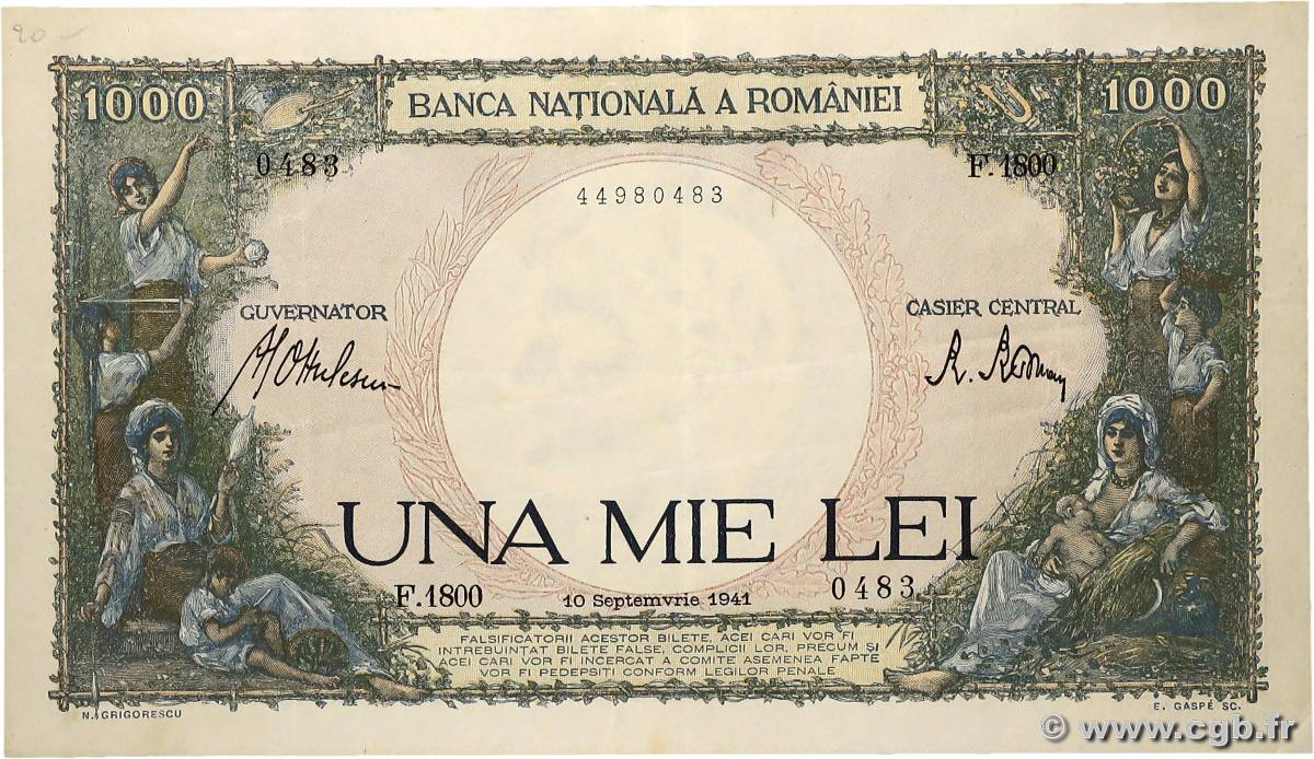 1000 Lei ROMANIA  1941 P.052a q.SPL
