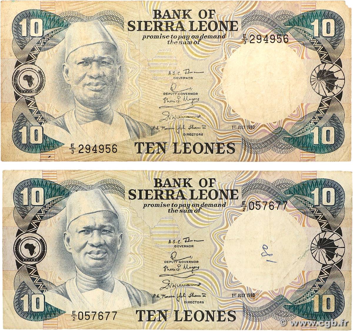 10 Leones Lot SIERRA LEONE  1980 P.08a B
