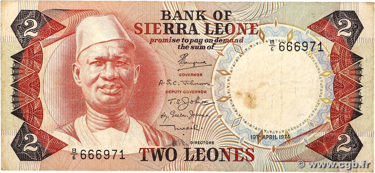 2 Leones SIERRA LEONE  1974 P.06a q.MB