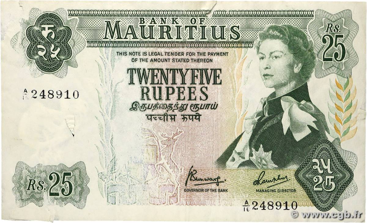 25 Rupees ISOLE MAURIZIE  1967 P.32b MB