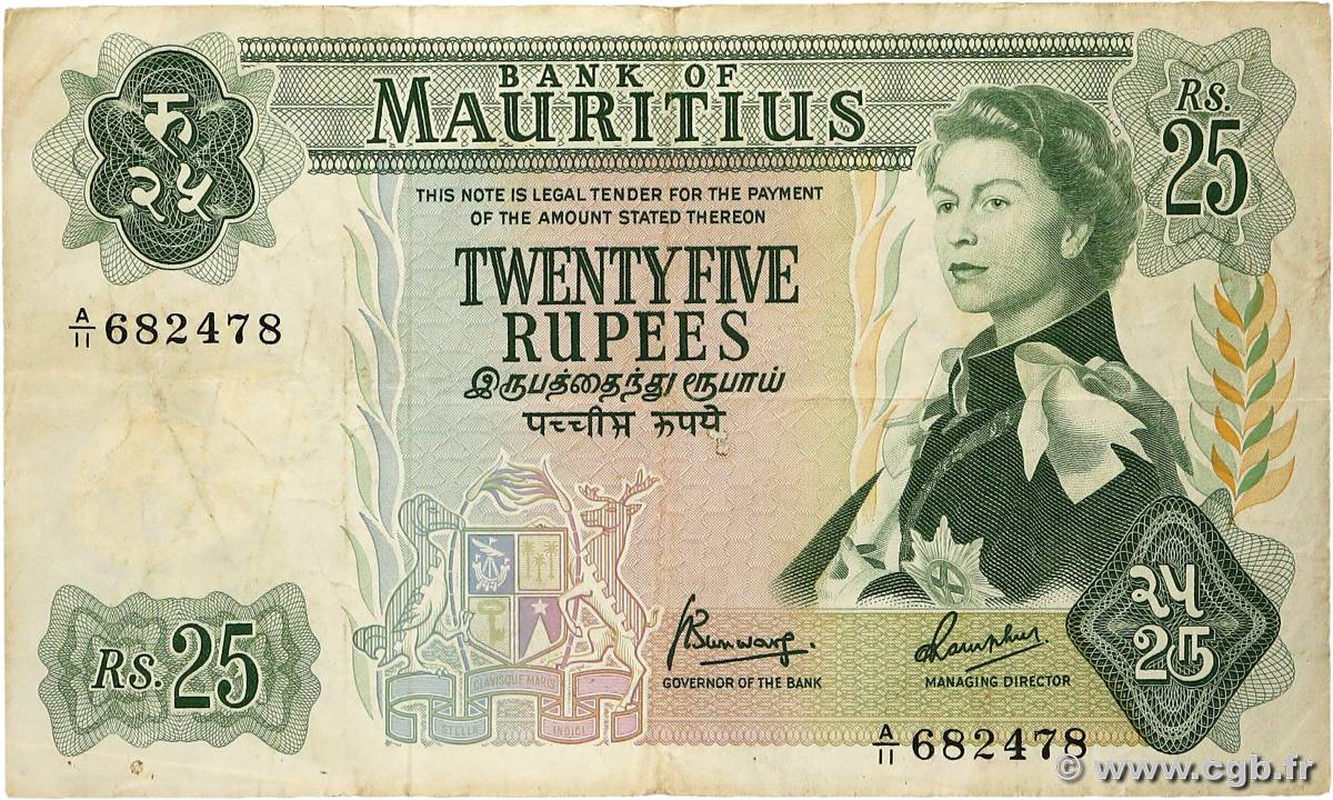 25 Rupees MAURITIUS  1967 P.32b BC