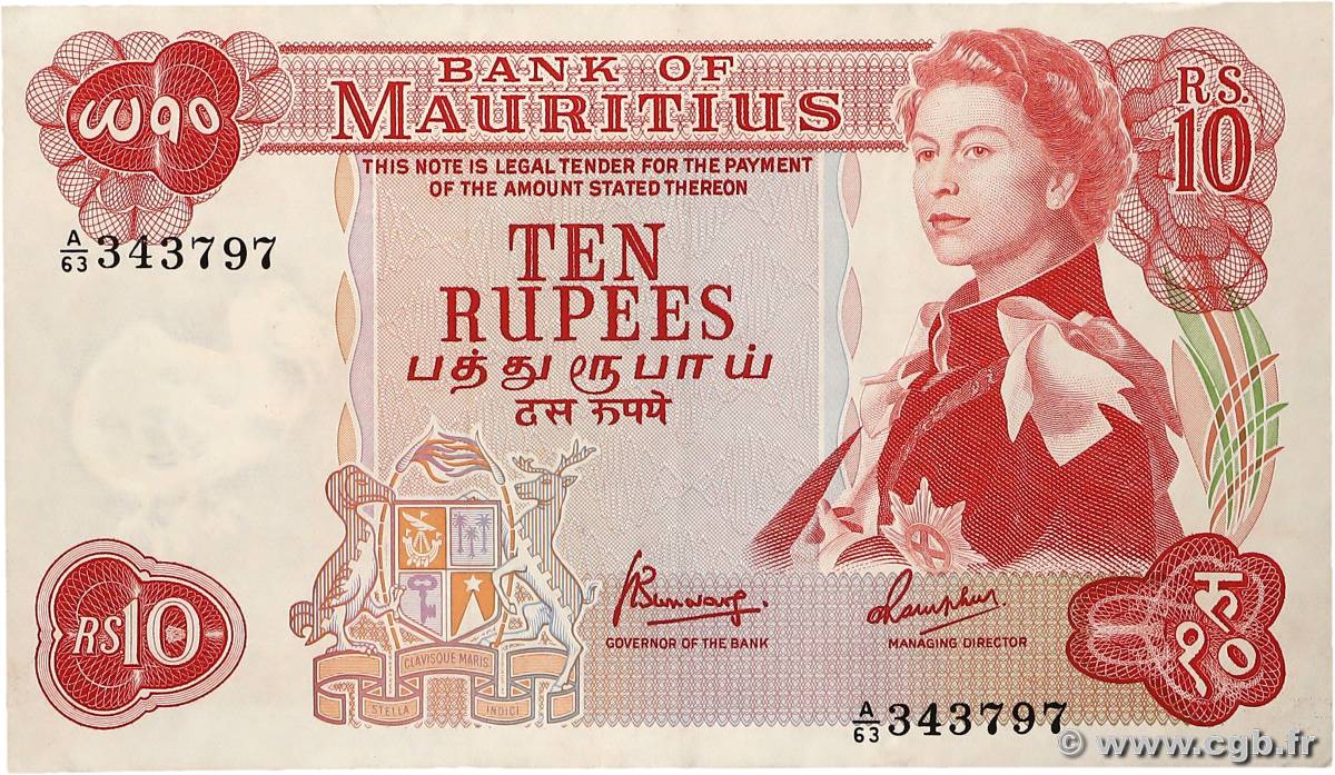 10 Rupees ISOLE MAURIZIE  1967 P.31c q.SPL