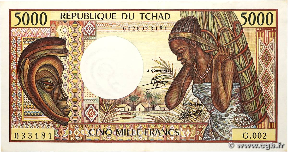 5000 Francs type 1984 TCHAD  1991 A.288c TTB+