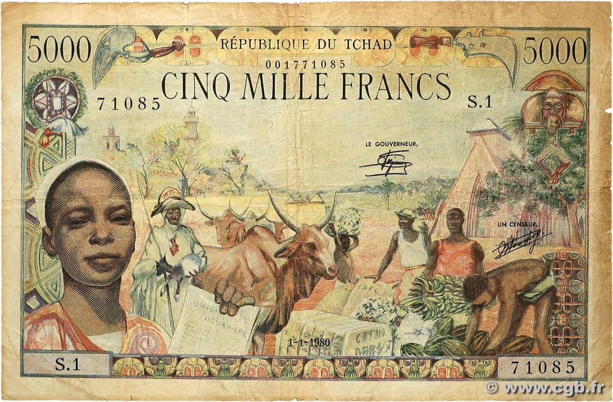 5000 Francs type 1962 Modifié CIAD  1980 A.284a q.MB