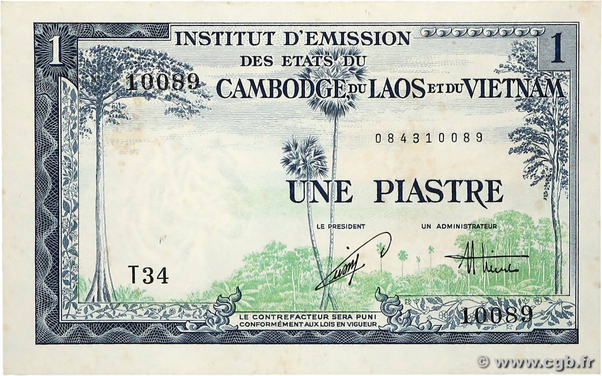 1 Piastre - 1 Dong INDOCINA FRANCESE  1954 P.105 q.SPL