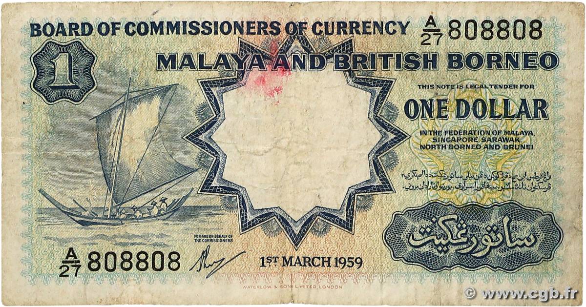1 Dollar Numéro radar MALAISIE et BORNEO BRITANNIQUE  1959 P.08a B+