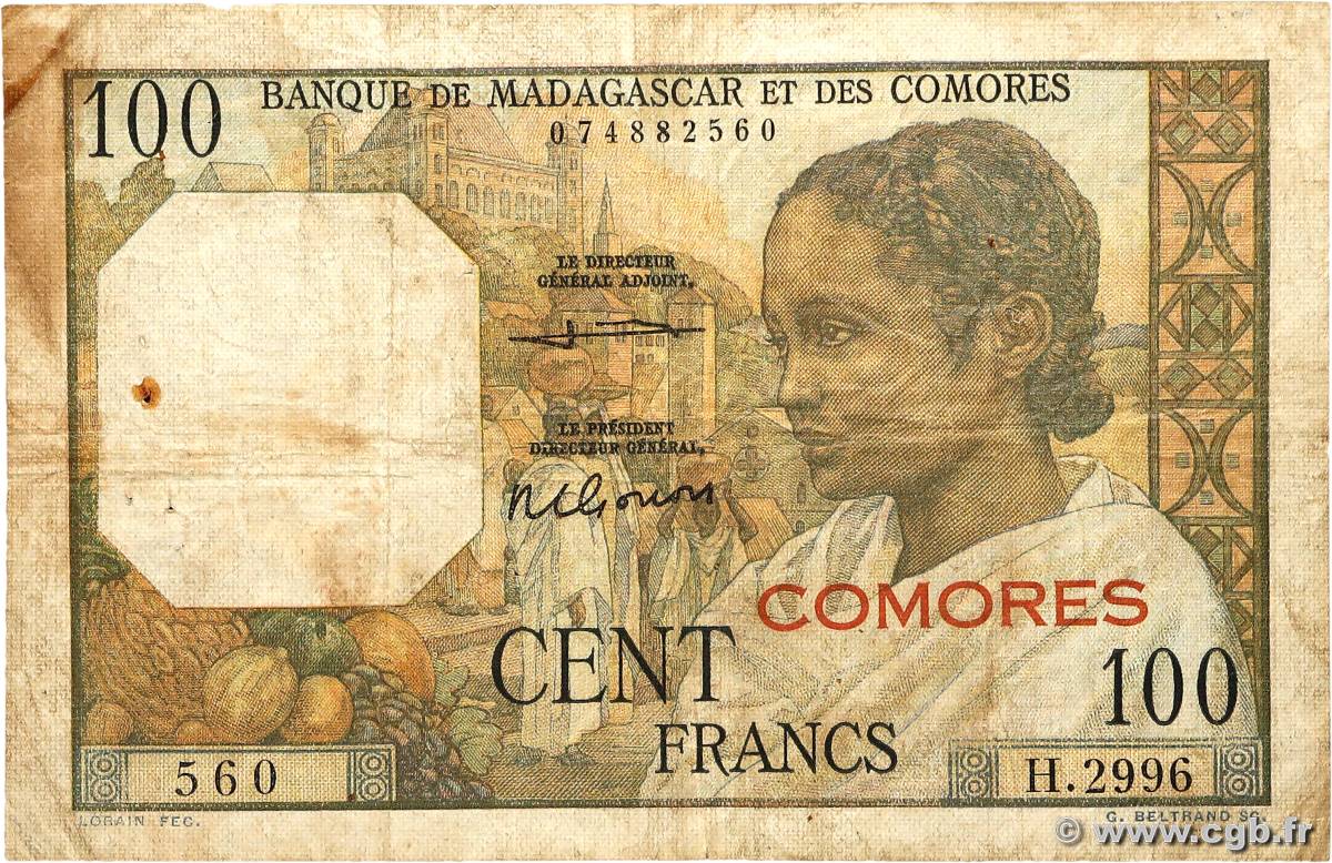 100 Francs COMORAS  1960 P.03b2 RC+