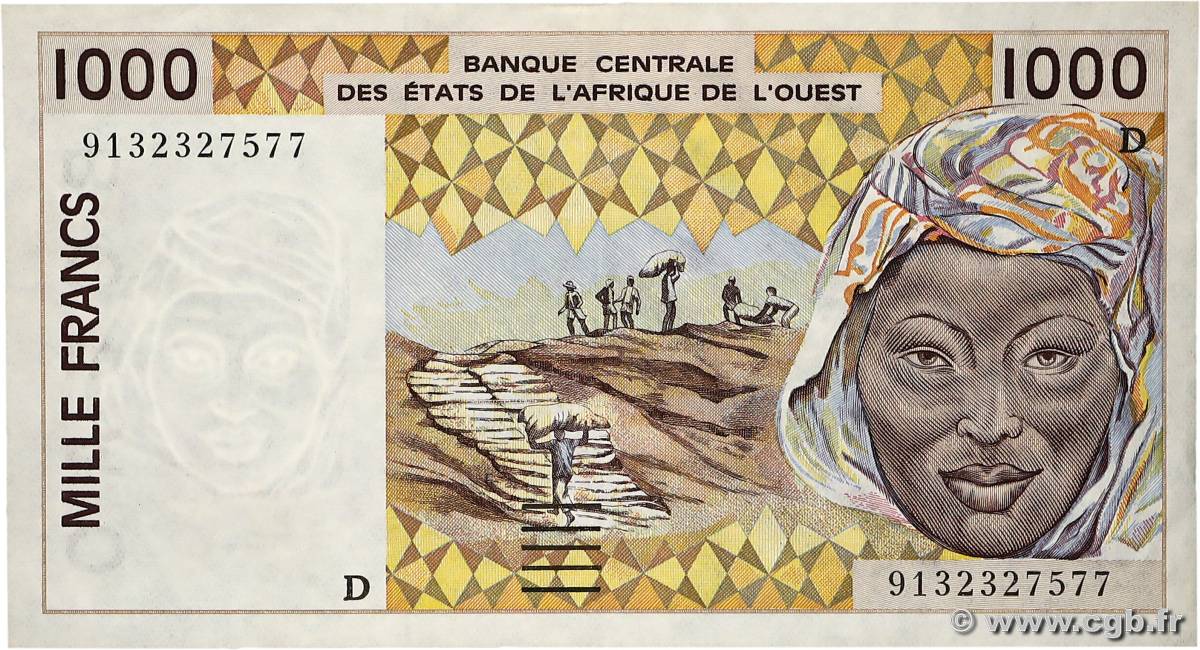 1000 Francs ESTADOS DEL OESTE AFRICANO  1991 P.411Da MBC+