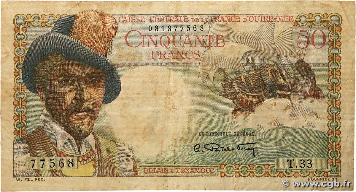 50 Francs Belain d Esnambuc CCFOM AFRIQUE ÉQUATORIALE FRANÇAISE  1947 A.132a TB