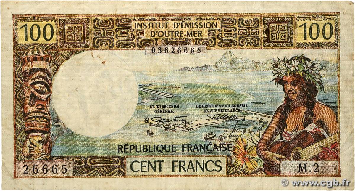 100 Francs TAHITI  1973 P.24b q.MB
