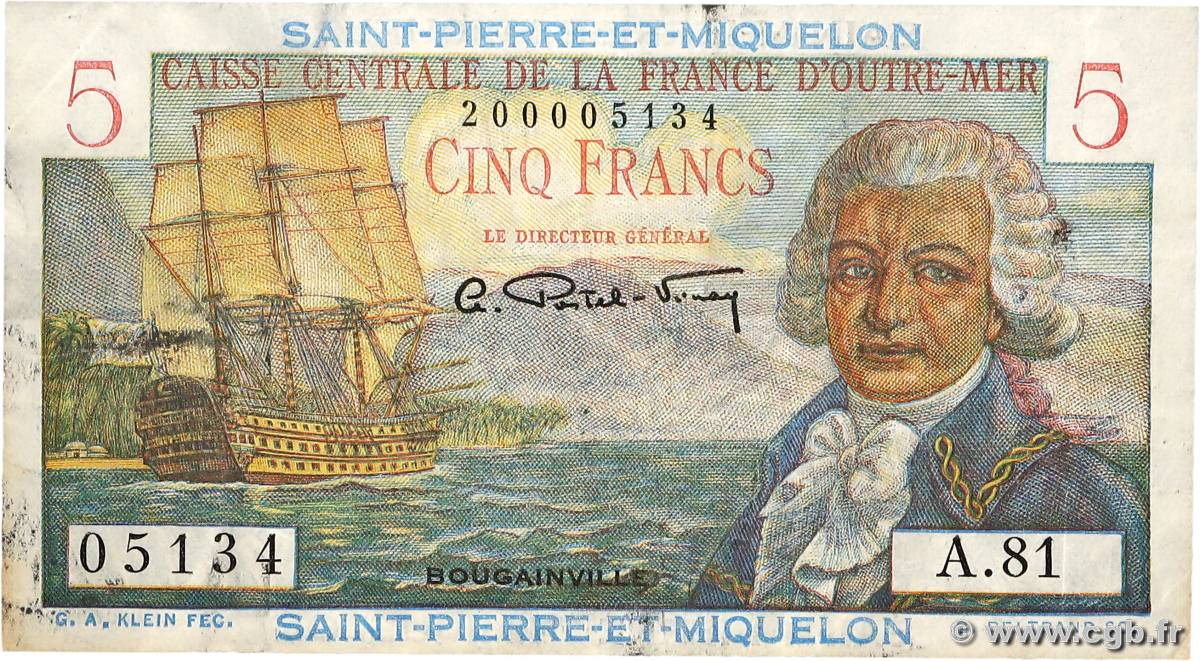 5 Francs Bougainville SAINT PIERRE E MIQUELON  1946 P.22 q.BB
