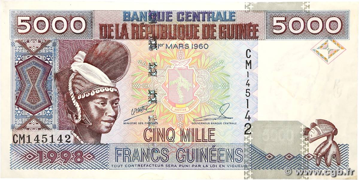 5000 Francs Guinéens GUINEA  1998 P.38 VF+