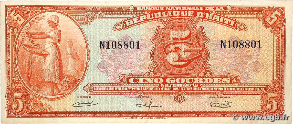 5 Gourdes HAÏTI  1964 P.187 TB