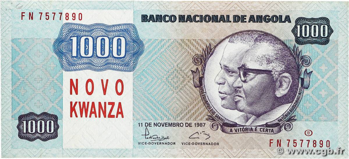 1000 Novo Kwanza sur 1000 Kwanzas ANGOLA  1987 P.124 VF+