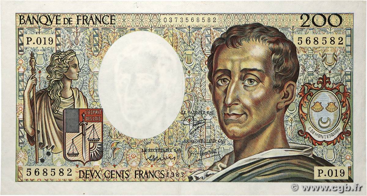200 Francs MONTESQUIEU FRANCIA  1983 F.70.03 MBC+