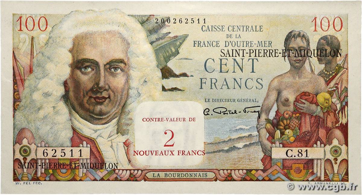 2 NF sur 100 Francs La Bourdonnais SAINT-PIERRE UND MIQUELON  1960 P.32 fST