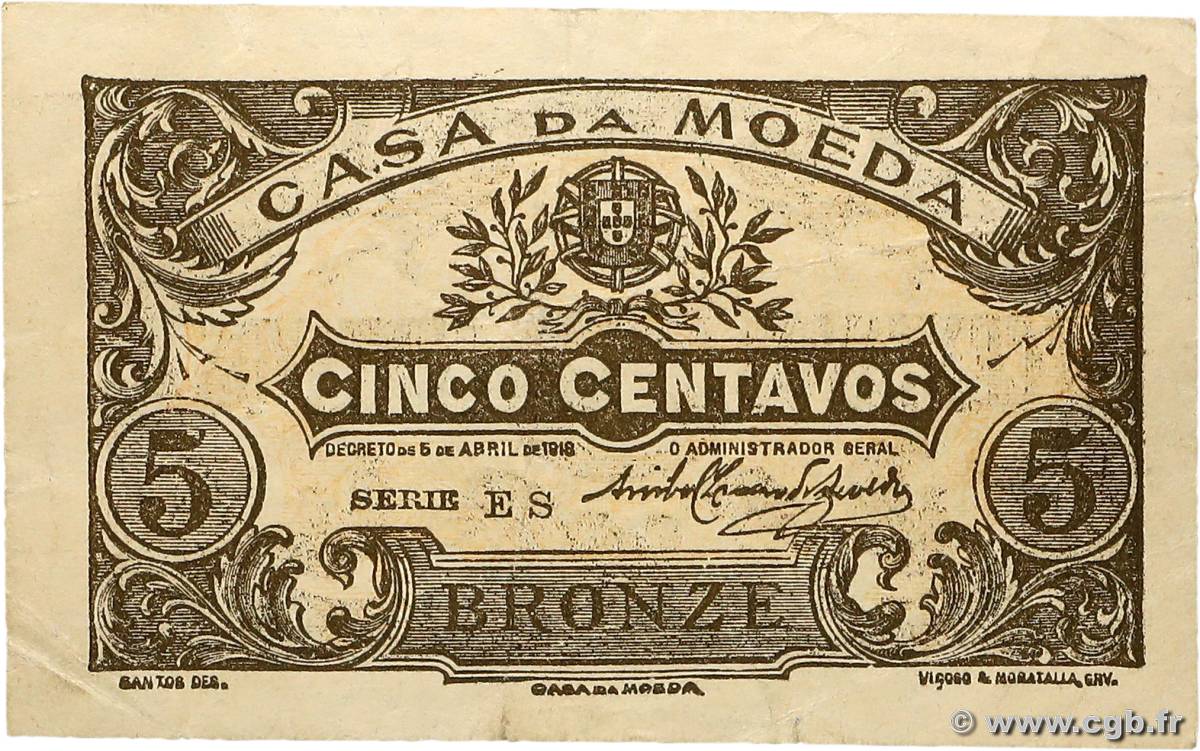 5 Centavos PORTUGAL  1918 P.099 SS