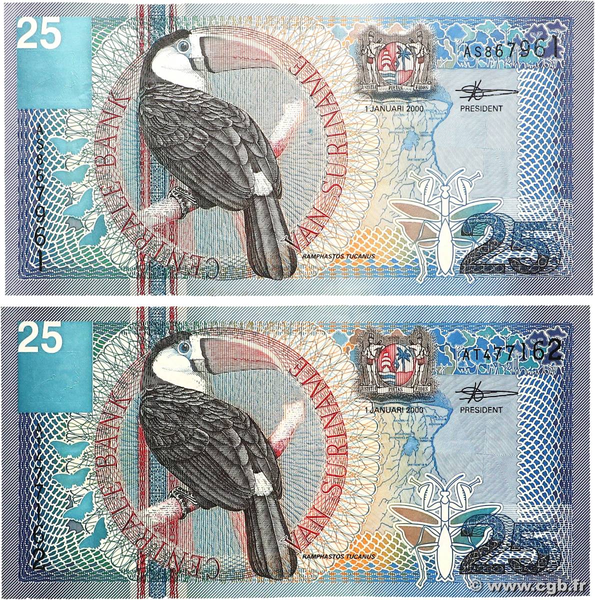 25 Gulden Lot SURINAM  2000 P.148 fVZ