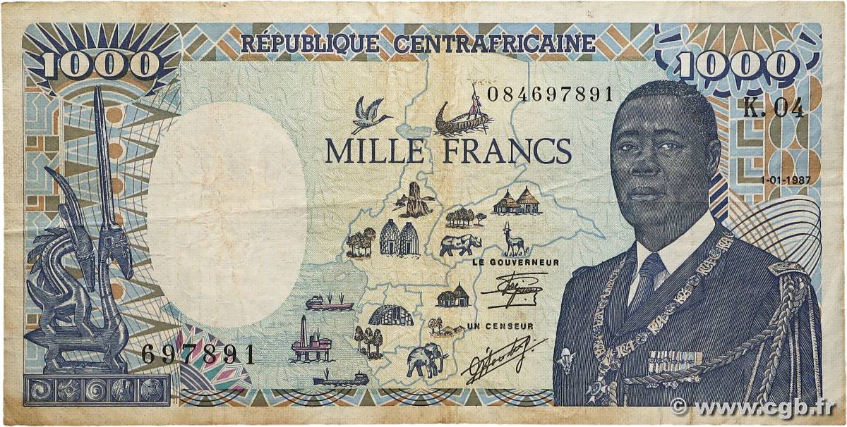 1000 Francs type 1985 modifié CENTRAFRIQUE  1987 A.195b TB