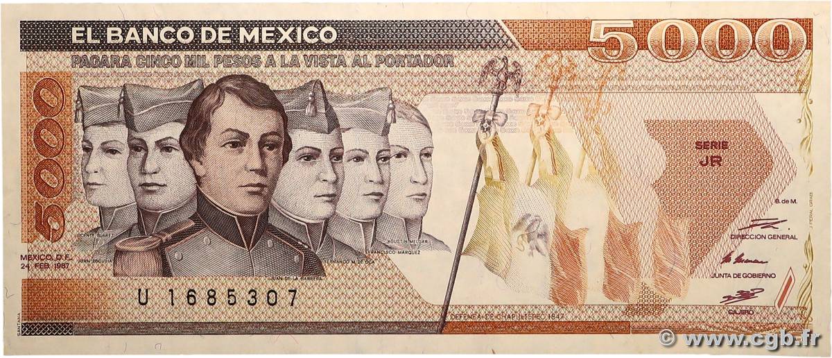 5000 Pesos MEXICO  1987 P.088b EBC+