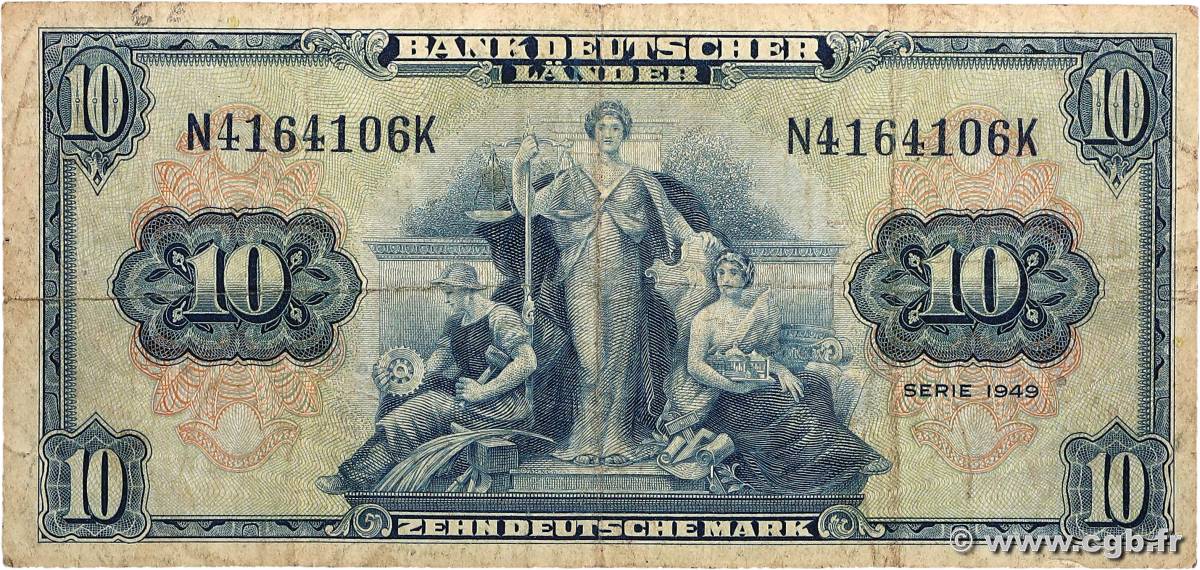 10 Deutsche Mark GERMAN FEDERAL REPUBLIC  1949 P.16a S