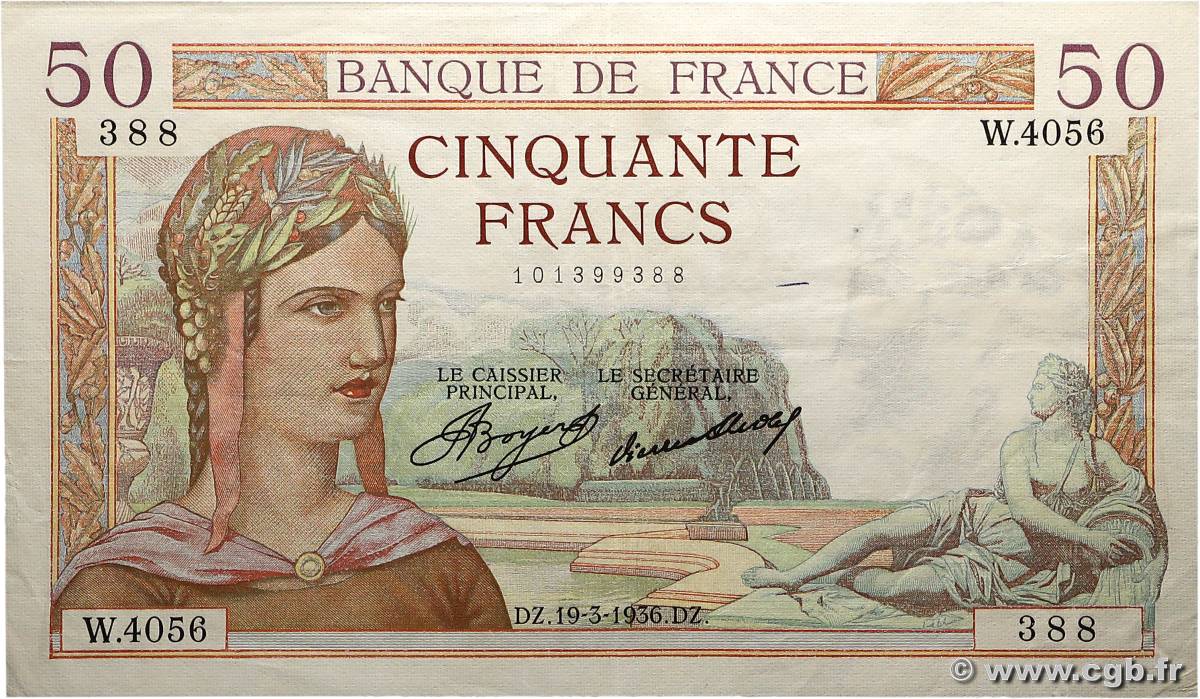 50 Francs CÉRÈS FRANCE  1936 F.17.23 TTB+