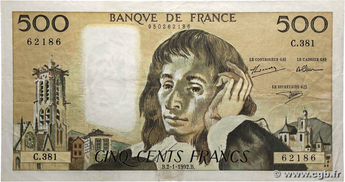 500 Francs PASCAL FRANCE  1992 F.71.49 TTB