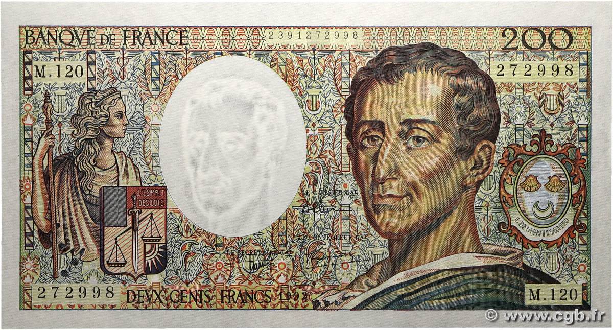 200 Francs MONTESQUIEU FRANCE  1992 F.70.12b SPL