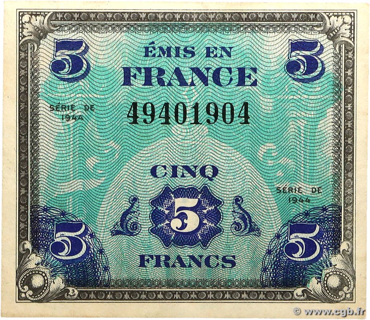 5 Francs DRAPEAU FRANCE  1944 VF.17.01 pr.NEUF