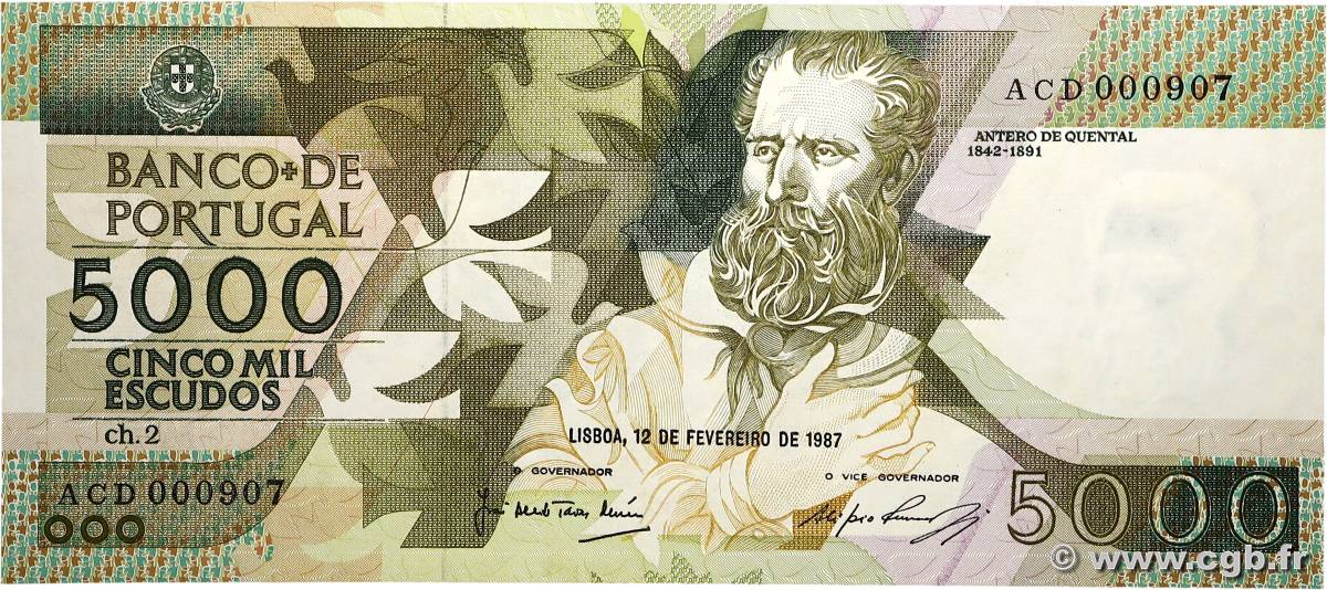 5000 Escudos PORTUGAL  1987 P.183a SPL