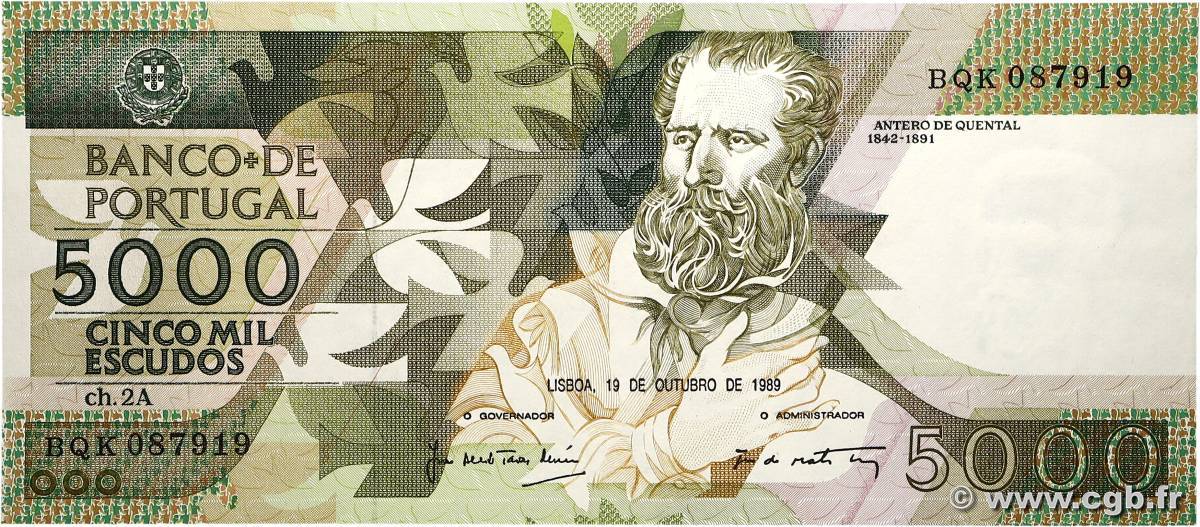 5000 Escudos PORTUGAL  1989 P.184 pr.NEUF